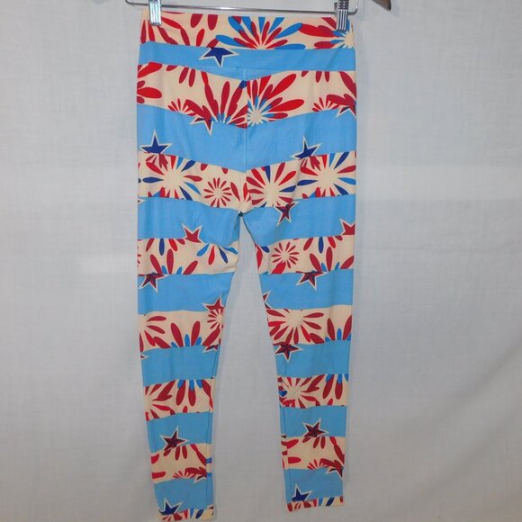 LuLaroe Blue Red Cream Stars and Bursts Womens Leggings OS size 2 -10 - Picture 8 of 8